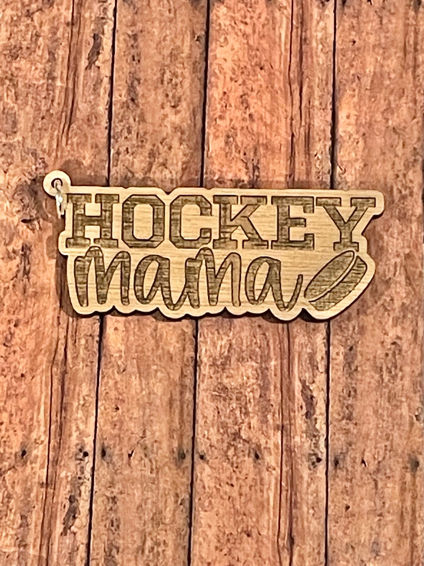 Hockey mama wooden tag